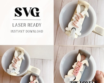 Stanley Topper SVG | Laser Ready | Easter Bunny Name Plate SVG | Digital Download | H2.0 Topper | Glowforge