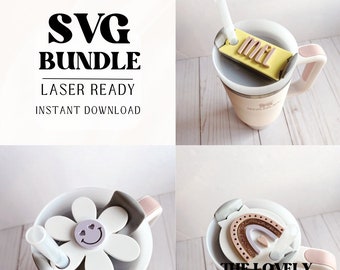 Stanley Topper SVG Bundle | Laser Ready | Name Plate SVG | Digital Download | H2.0 Topper | Glowforge