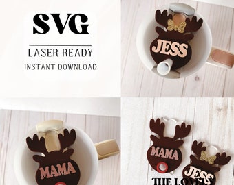 Stanley Topper SVG | Laser Ready | Reindeer Name Plate SVG | Digital Download | H2.0 Topper | Glowforge