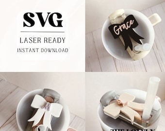 Stanley Topper-SVG | Gereed voor laser | Naambordje SVG strik | Digitale download | H2.0-topper | Glowforge