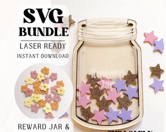 Reward Jar & Tokens Bundle SVG | Token Shapes for Reward Jar | Reward Jar SVG File | Glowforge File | Laser Ready