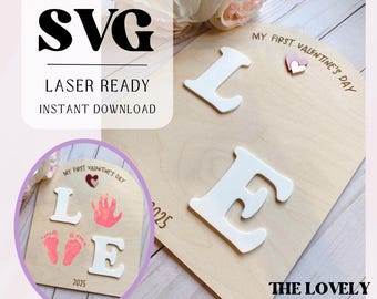 Valentine's Footprint SVG Sign | Laser Ready | First Valentine's Day Gift | Digital Download | Handprint Sign | Glowforge