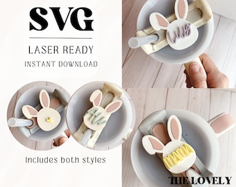 Stanley Topper SVG | Laser Ready | Easter Bunny Name Plate SVG | Digital Download | H2.0 Topper | Glowforge