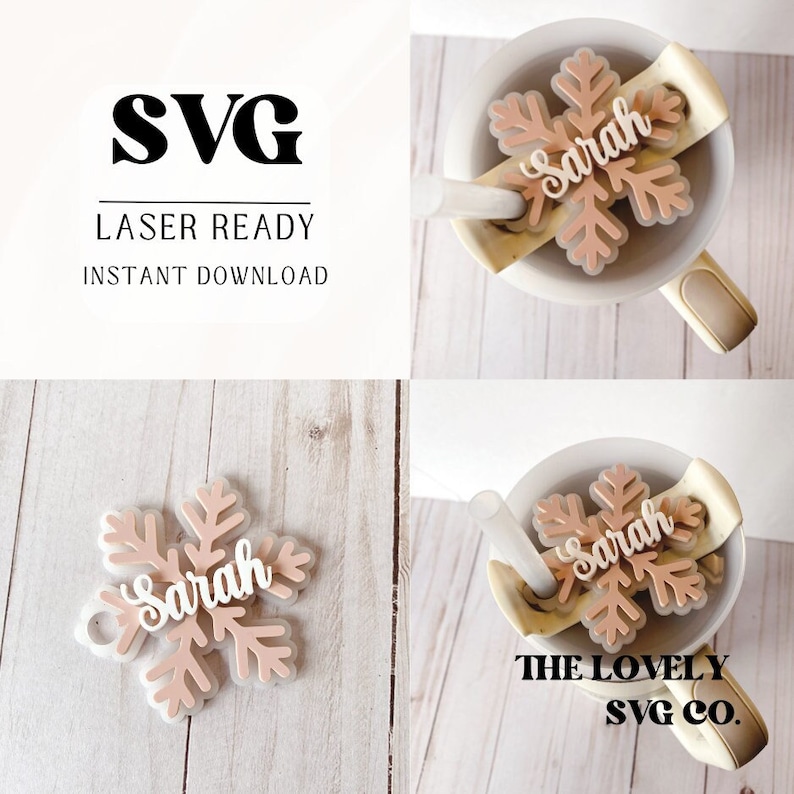 Stanley Topper SVG | Laserklar | Snöflinga namnskylt SVG | Digital nedladdning | H2.0 Topper | Glowforge bild 1