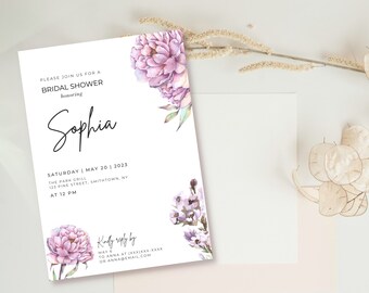 Bridal Shower Invitation, EDITABLE Purple Floral Bridal Shower Invitation, Instant Download, Elegant Invitation Template