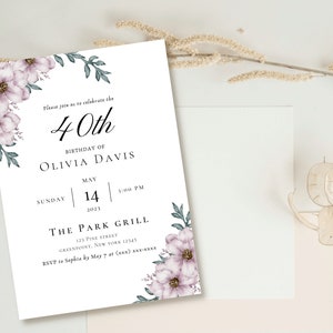 Birthday Invitation, EDITABLE Purple Floral Birthday Digital Invitation, Instant Download, Elegant Invitation Template