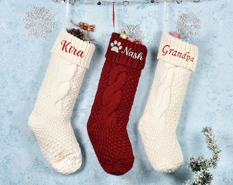Personalized Knitted Christmas Stocking: Embroidered Family Stockings