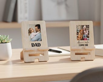 Personalized Name Solid Wood Phone Stand, Custom Name Handmade Wood Holder, Minimalist Solid Wood Phone Holder, Personalized Gift for Him