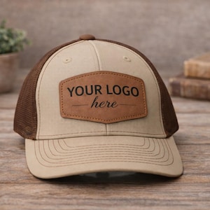 Custom Trucker Hat, Leather Patch Hat, Custom Logo Hat, Personalized Hat, Custom Text Cap