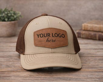 Custom Trucker Hat, Leather Patch Hat, Custom Logo Hat, Personalized Hat, Custom Text Cap