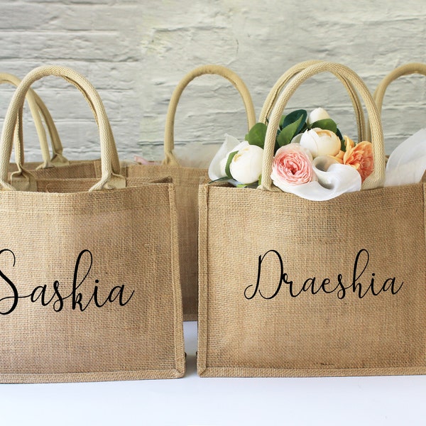 Personalized Jute Bags, Wedding Welcome Gifts Bags, Beach Totes, Burlap Tote Bag, Bachelorette Party Favors, Sleepover Birthday Party Bag