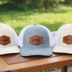 Custom Groomsman Hats - Set of Wedding Party Hats - Bachelor Party Hats - Groomsman Gifts - Groomsman Caps - Leather Patch Hat - Custom Hat