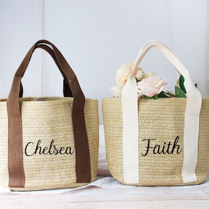 Personalized Bridesmaid Beach Bag, Custom Beach Bag, Burlap Bag, Bridesmaid Beach Tote, Burlap Mini Tote Bags, Mini Straw Bags, Wedding Gift