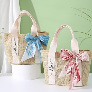 Custom Handwoven Beach Straw Bag: Burlap Bridesmaid Tote