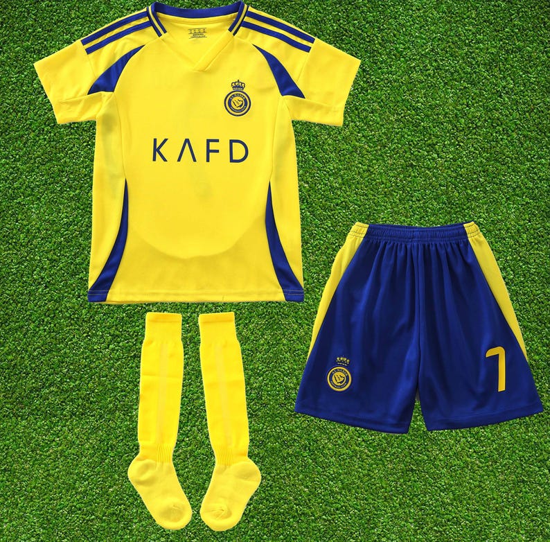 Al Nassr Ronaldo 7 Home New 2024/2025 Kids Soccer Uniform Jersey,gift