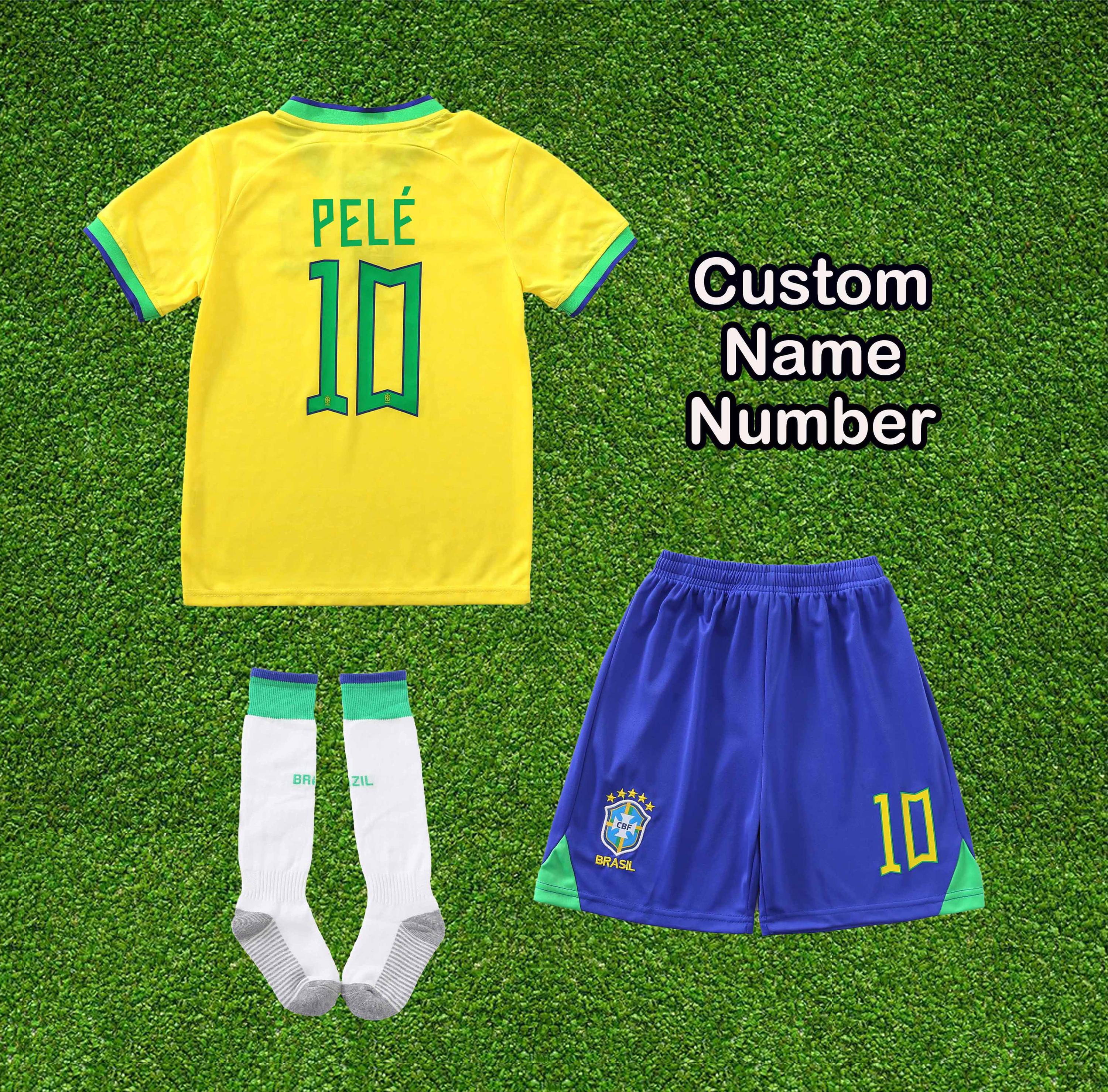 Brasil 2022 Neymar Kids Soccer Uniform Jersey ,Brazil Pele Yellow Home Casa Premium Soccer Jersey,Youth Jersey Neymar Jr Football Jersey