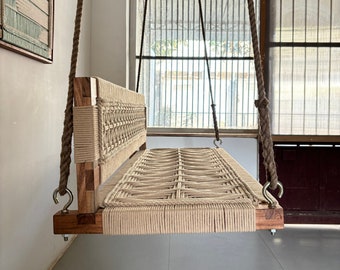 Modern Hand Woven Swing, Boho Wooden Indoor Adults Swing, Tree swing, Lving room Swing, Solid wood and cotton ropes!