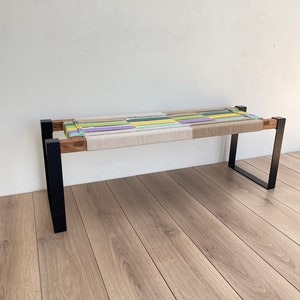 Mid Century Woven Bench • Modern Entryway Bench • End Bench • Metal Bench • Charpoy Bench, Hand Madee Woven Bench