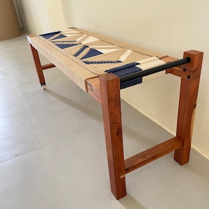 Movable Woven Bench • Mid Century Woven Bench • Modern Entryway Bench • End Bench • Metal Bench • Charpoy Bench, Hand Woven Bench