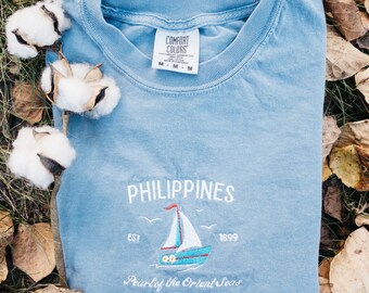 Maglietta Filippine ricamata, maglietta barca Filippine, regalo Filippine, regalo per filippino, maglietta tradizione filippina