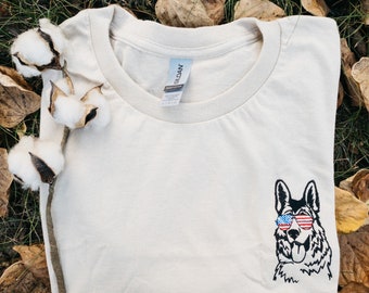 Maglietta con ricamo patriottico del pastore tedesco