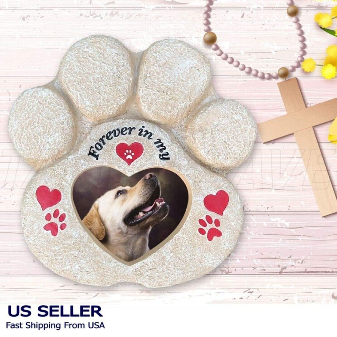 Pet Memorial Stone Dog Paw Print Memorial Features a Photo Etsy