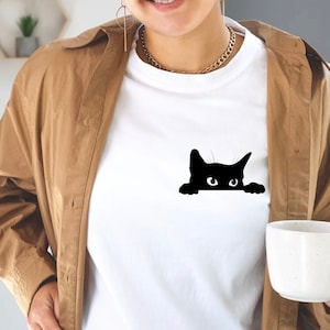 Cat Shirt, Cat Mom Shirt, Cute Cat Shirt, Black Cat Shirt, Cat Peeking Shirt, Women Funny Shirt, Gift for Cats Lover, Cat Pocket Shirt