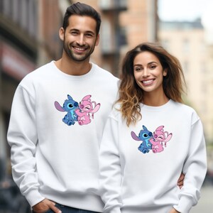 Stitch & Angel Sweatshirt, Stitch Angel Valentines Sweatshirt, Stitch And Angel Shirt, Custom Couple Sweatshirt, Disney Couple Shirts
