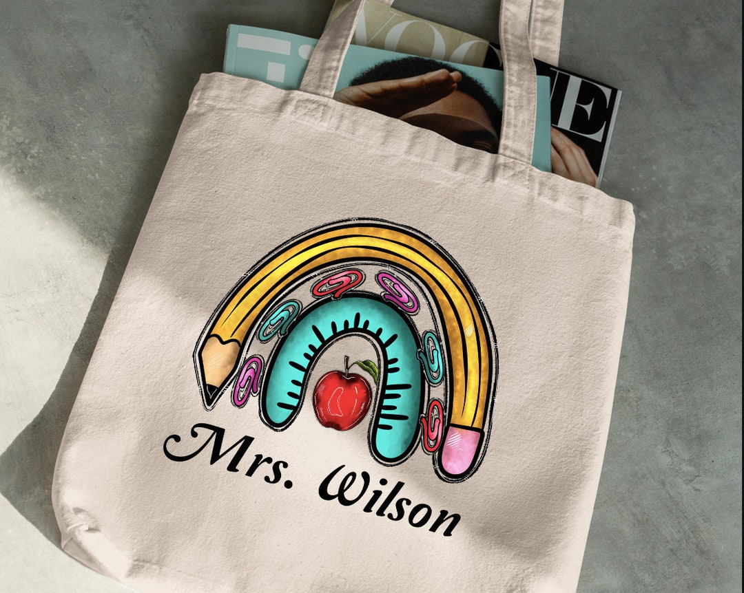 Personalized Teacher Tote Bag, Custom Teacher Bag, Rainbow Tote Bag ...