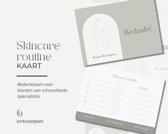 Carte de routine de soins de la peau | Carte de remerciement pour les esthéticiennes | Planificateur de beauté imprimable | Modèle Canva