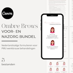 Paquete de cejas microblading ombre PMU | Editable | holandés | Formulario de cuidados antes y después I Curación después del cuidado Reel de Instagram, tarjetas