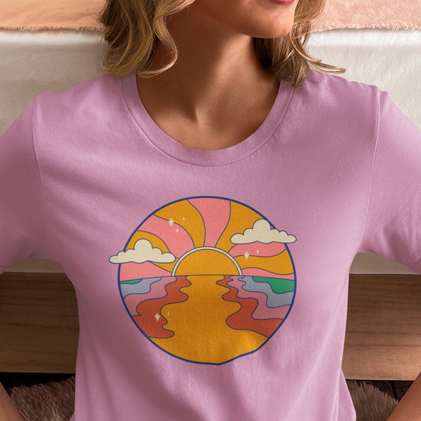 Sunset T shirt, Trippy Sunset Shirt, Psychedelic Sun T-Shirt, Ocean Sunset, Retro Sunset Tee, Vintage T-shirt, 60's 70's Shirt, Woodstock