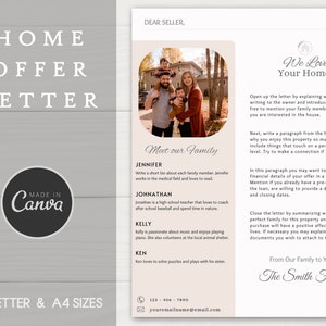 Carta de oferta de vivienda tranquila / Plantilla de Canva / Carta de amor por la vivienda para el vendedor / Carta de compra de vivienda totalmente editable / Nota del agente inmobiliario con foto