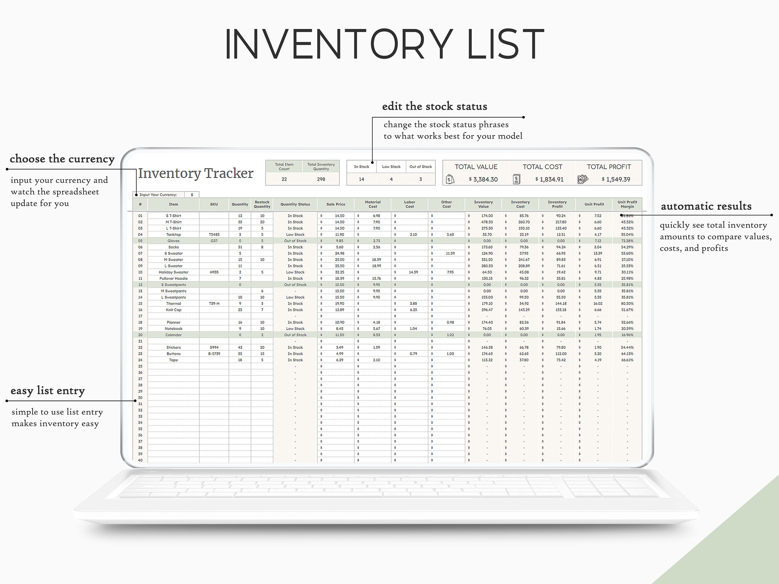 Inventory Tracker Spreadsheet | Google Sheets Template | Product ...