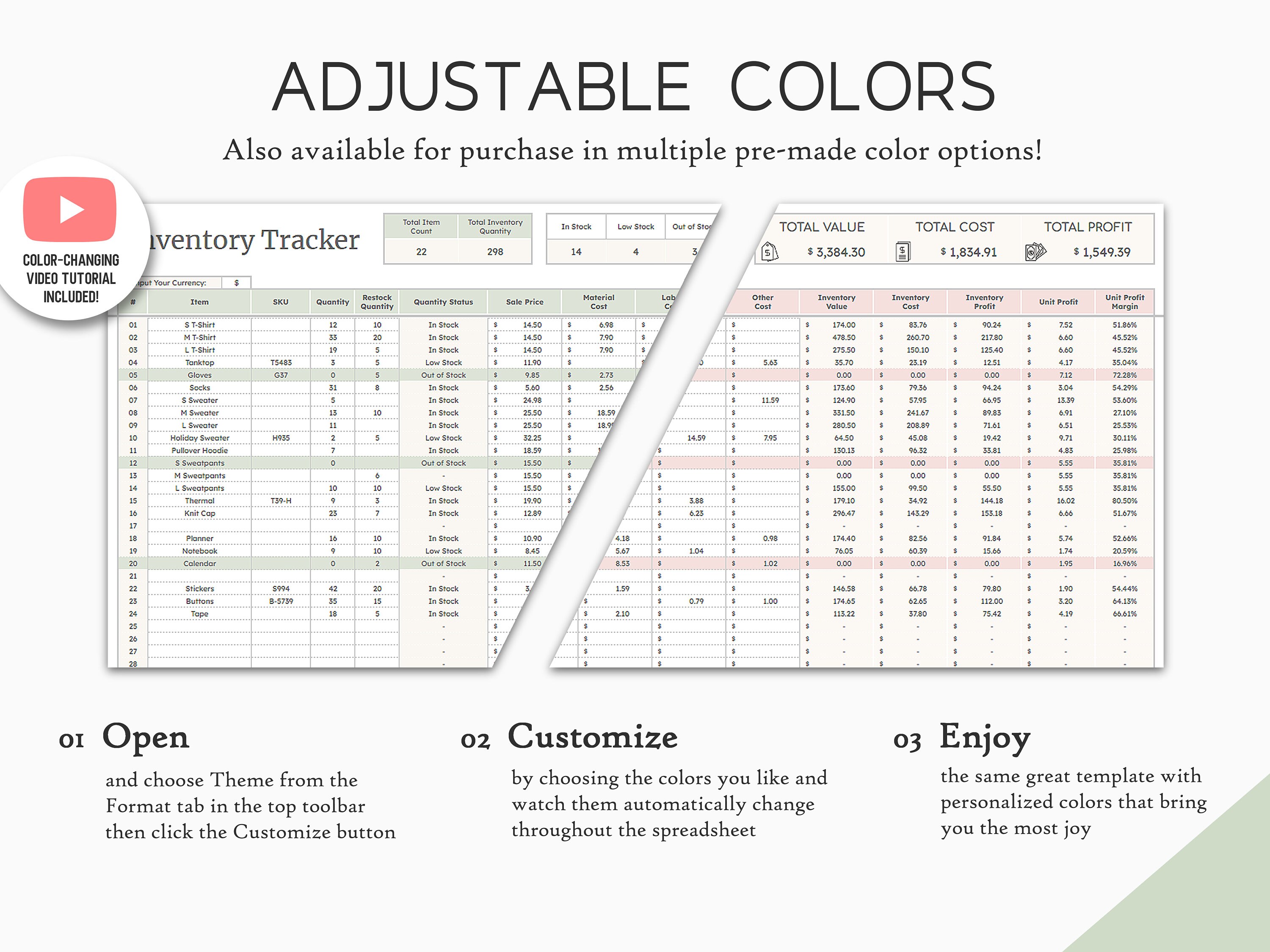 Inventory Tracker Spreadsheet | Google Sheets Template | Product ...