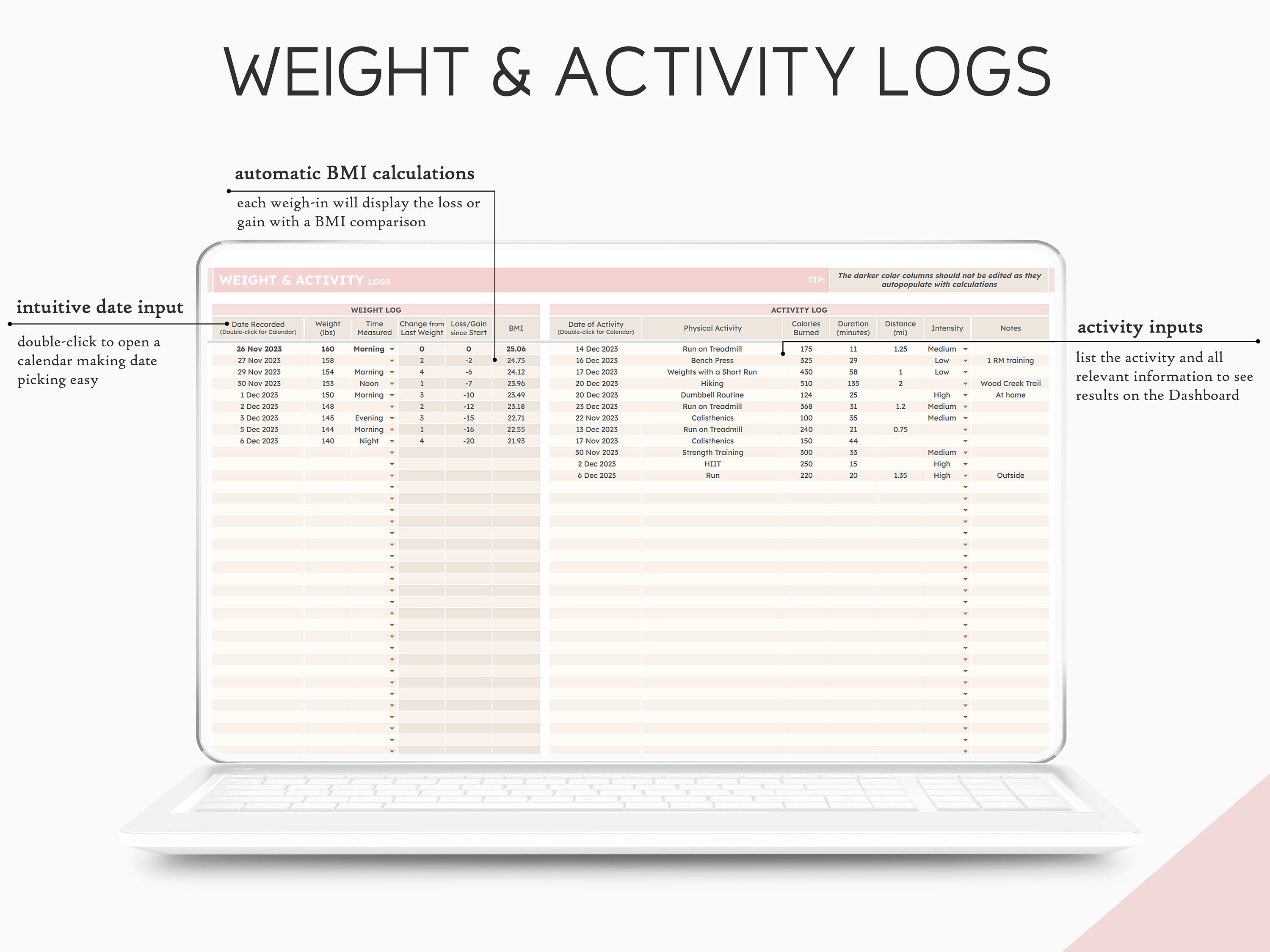 Weight Loss Activity Tracker Spreadsheet Google Sheets Template Weight Loss Activity Tracker Spreadsheet Google Sheets Template