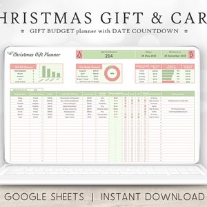 Planificateur de cadeaux de Noël | Modèle de feuilles Google | Suivi du budget de Noël | Feuille de calcul des dépenses des cadeaux de vacances | Suivi des cartes de Noël