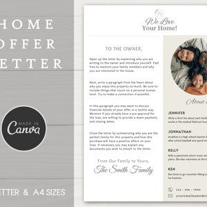 Carta de oferta de vivienda estética / Plantilla de Canva / Carta de amor por la vivienda para el vendedor / Carta de compra de vivienda totalmente editable / Nota del agente inmobiliario con foto