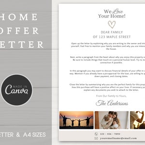 Carta de oferta de vivienda minimalista / Plantilla de Canva / Carta de amor al vendedor por la vivienda / Carta de compra de vivienda totalmente editable / Nota del agente inmobiliario con foto