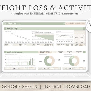 Weight Loss Activity Tracker Spreadsheet | Google Sheets Template | Physical Fitness Workout Log Planner | Body Measurement Chart