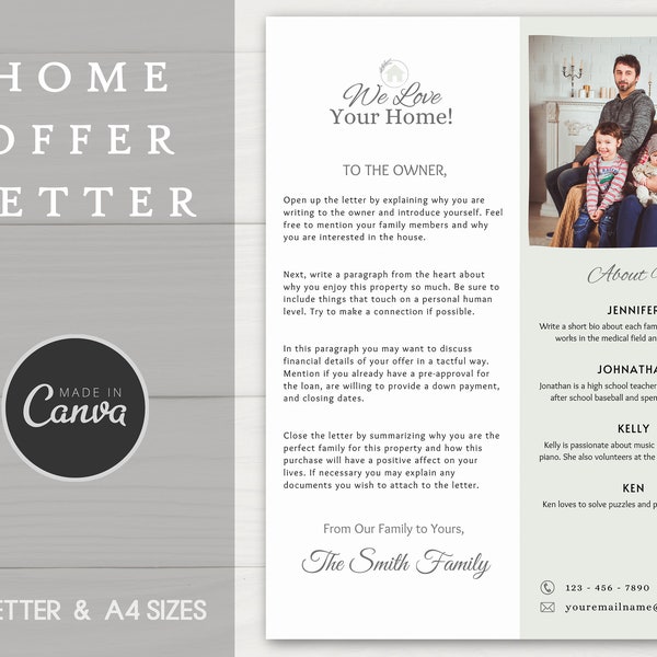 Simple Home Offer Letter | Canva Template | Home Love Letter to Seller | Fully Editable House Buying Letter | Realtor Note with Photo
