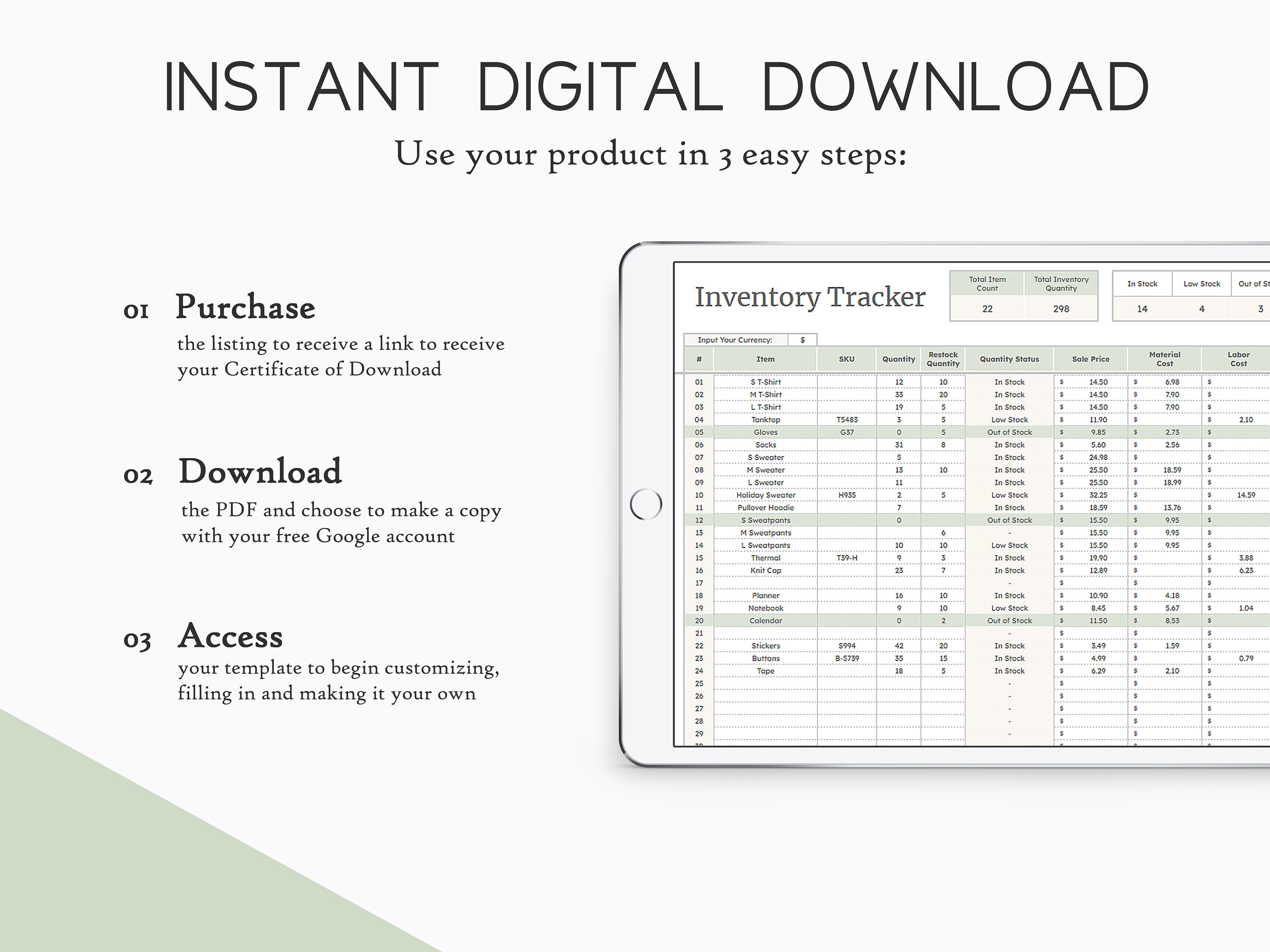 Inventory Tracker Spreadsheet | Google Sheets Template | Product ...
