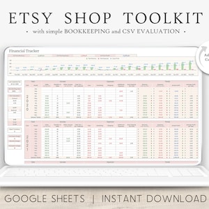 Etsy Shop Toolkit | Google Sheets Template | Financial CSV Bookkeeping Tracker | Profit and Loss Spreadsheet | Etsy Seller Business Planner