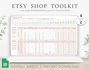 Etsy Shop Toolkit | Google Sheets Template | Financial CSV Bookkeeping Tracker | Profit and Loss Spreadsheet | Etsy Seller Business Planner