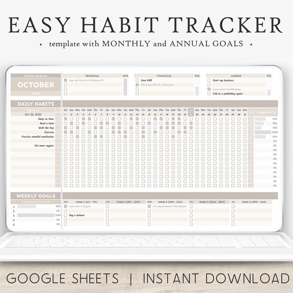 Habit Tracker Spreadsheet Google Sheets Etsy