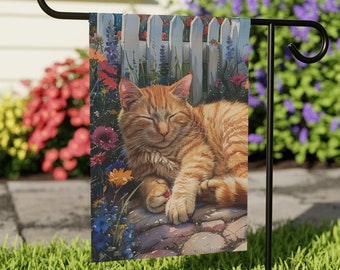 Sleeping Orange Tabby Cat, Yard Flag, Outdoor Decor, Garden Flag, Garden Signs, Cat Lovers, Orange Cat Gifts, Cute Cat Decor