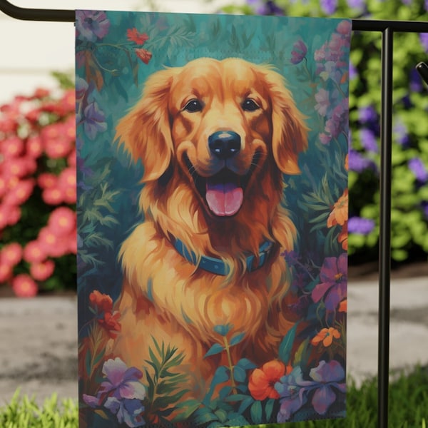 Golden Retriever Garden Flag Vibrant Flower Design Golden Retriever Lovers, Yard Art Golden Retriever, Custom Personalized Dog Gifts,