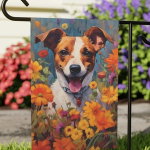 Jack Russell Terrier, Garden Flag, Bunting Flag, Easy Install, Jack Russell Terrier Gifts, Flowers Design, Dog Yard Flag, Double-Sided Print