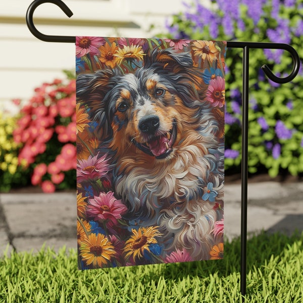 Australian Shepherd Garden Decor, Garden Sign, Welcome Flag, Garden Flag, Cute Dog Gift, Australian Shepherd Lovers, Dog Memorial Statute