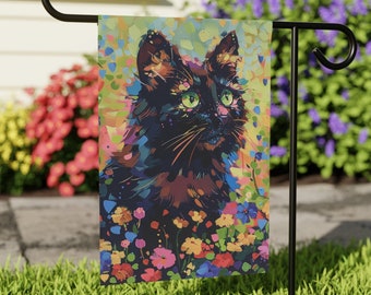 Cadeau smoking chat, bannière de maison, décoration de jardin de chat, cadeau pour amoureux des chats, design floral, livraison gratuite aux États-Unis, art de chat, cadeaux pour maman chat, drapeau de bienvenue
